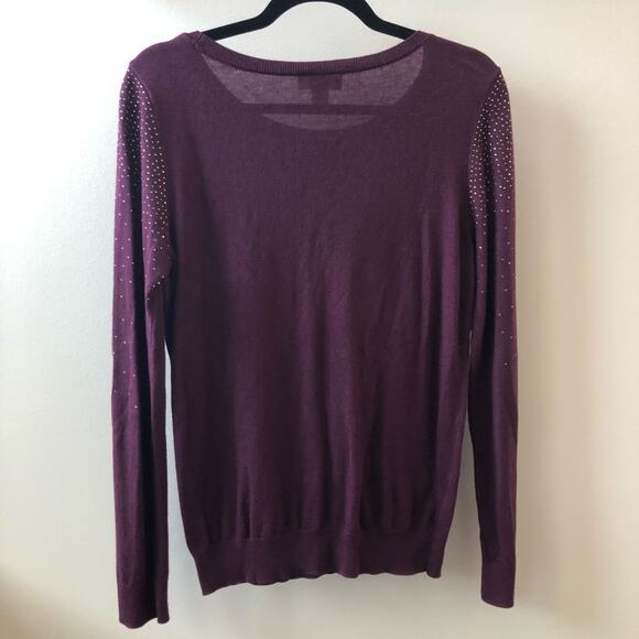 LOFT Women's Purple Rhinestone Embellished Crewneck Pullover Sweater Size S - Picture 3 of 4